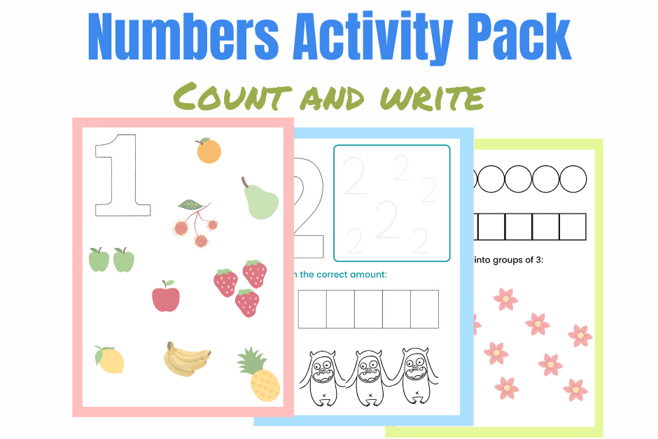 Count and write worksheets - learn first numbers with this activity pack for early years
