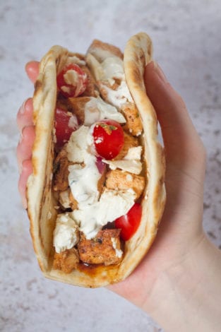 Greek chicken souvlaki pita wraps - best chicken kebab with tzatziki - greek souvlaki