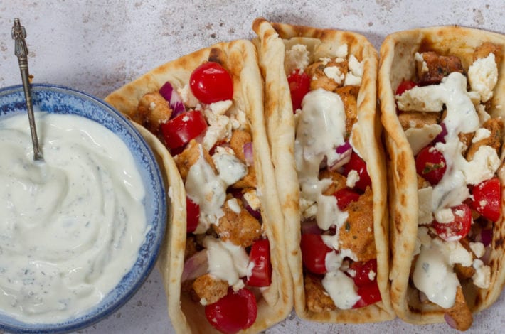 Greek chicken souvlaki pitas - Greek kebab wraps - best chicken kebab with tzatziki - greek souvlaki