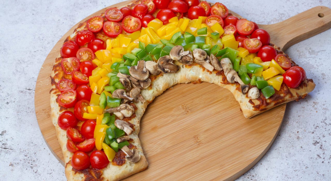 Rainbow pizza - healthy pizza recipe for kids full of vegetables