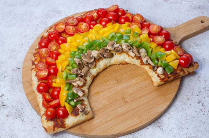 Rainbow pizza - healthy pizza recipe for kids full of vegetables