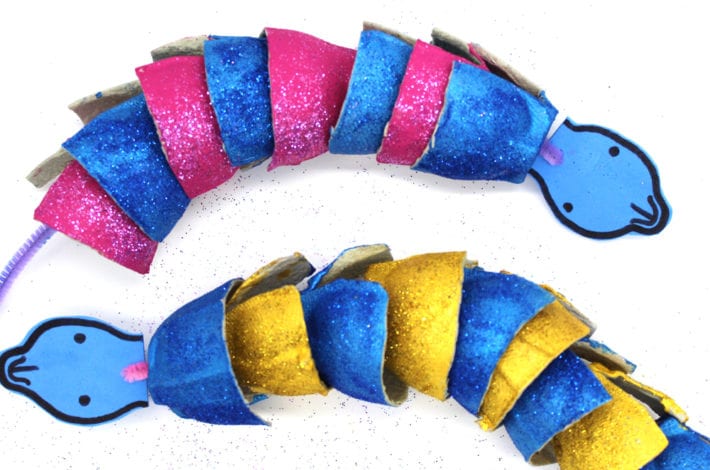 Make glittery egg carton snake craft - sea snake craft for kids