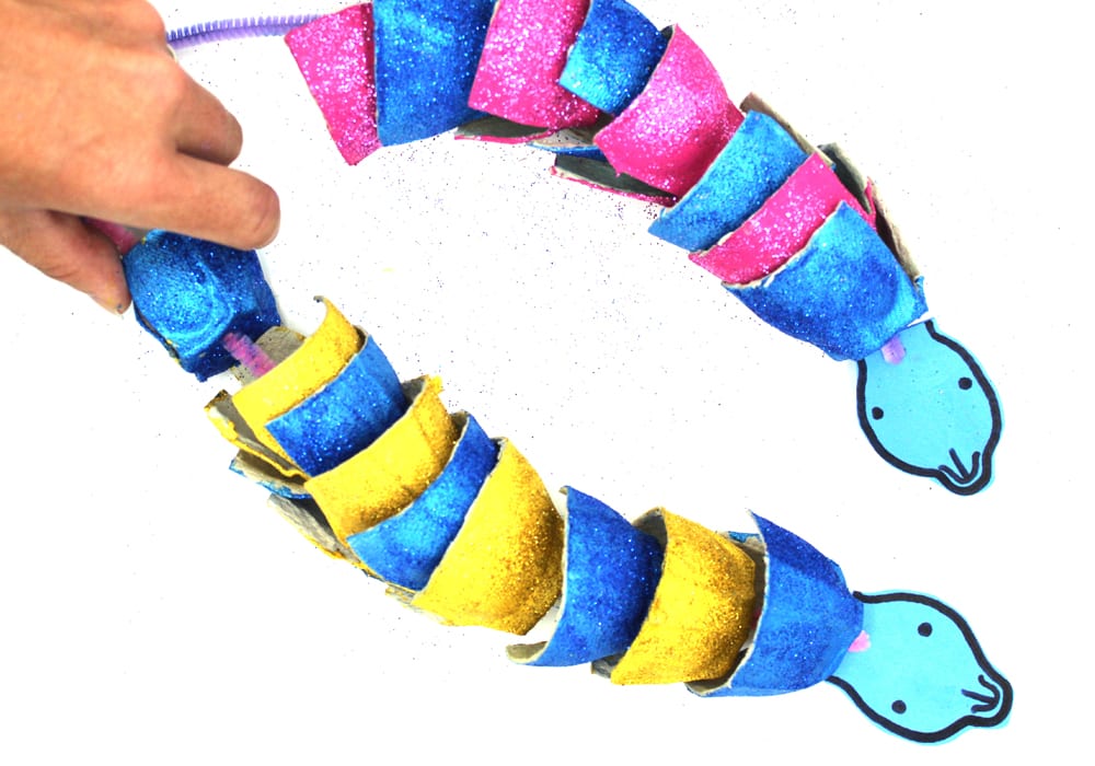 Make glittery egg carton snake craft - sea snake craft for kids