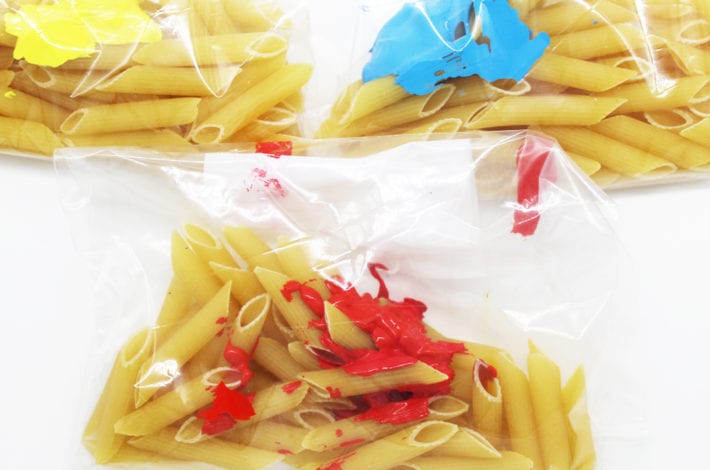 how to make colored pasta pieces - diy colored pasta - toddler activities and sensory play