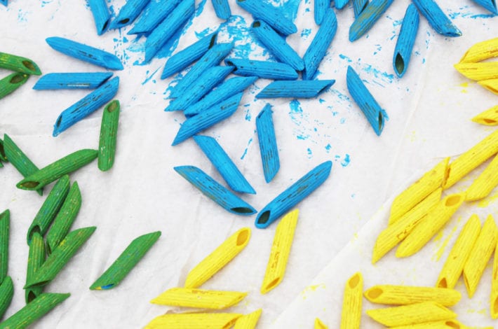 how to make colored pasta pieces - diy colored pasta - toddler activities and sensory play