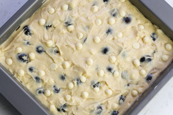Blueberry Blondies - baking with kids - blueberry white chocolate cake
